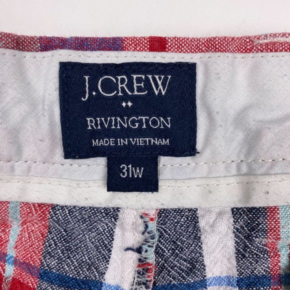 J.CREW Rivington Linen Blend Shorts Mens 31 Red Check Plaid Chino Bermuda J Crew - Picture 4 of 9